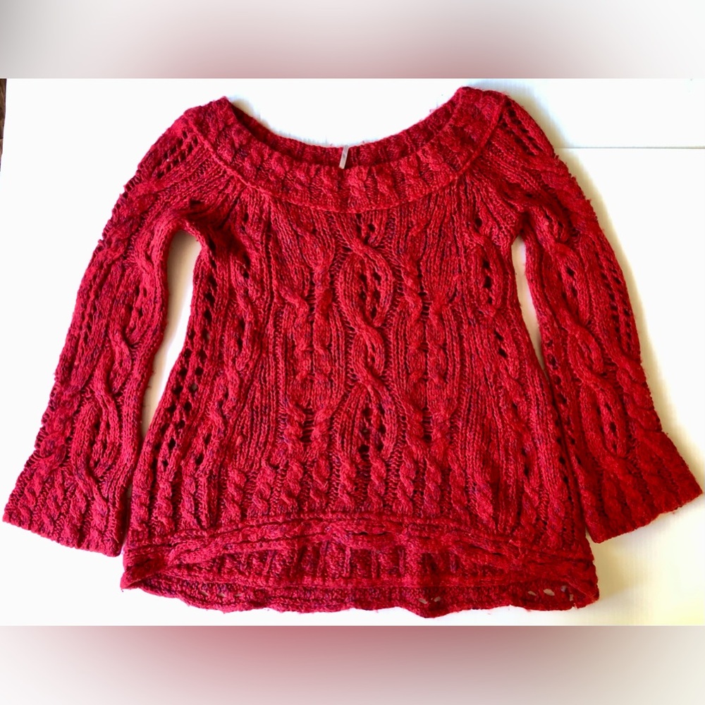 Free People Marled Orange Pullover Sweater Scoop Neck Long Sleeves Size Small